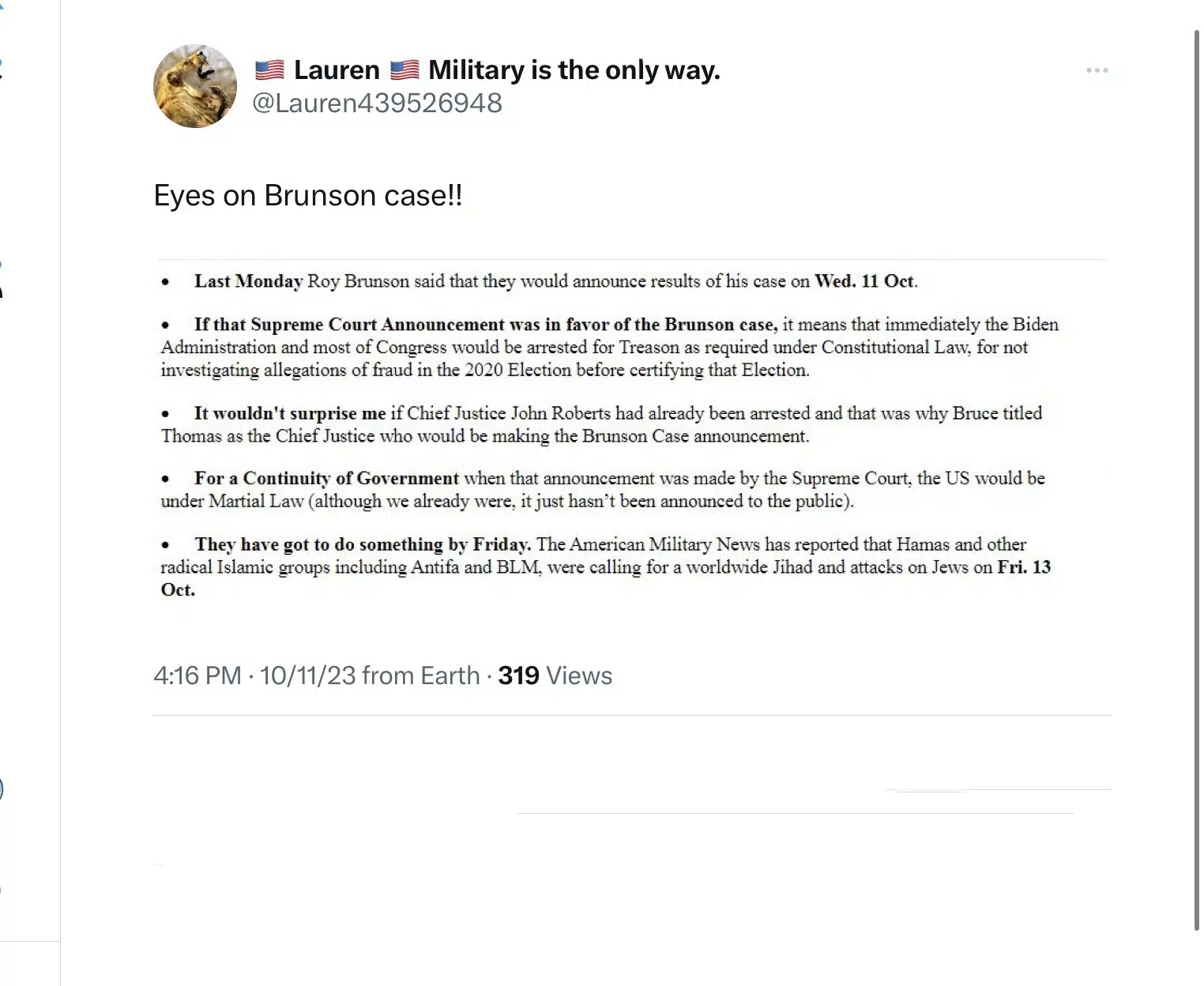 Brunson and a call for a coup
