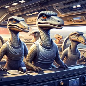 Friendly raptors in spaceship